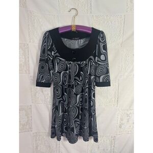 VTG Y2K 60's/70's Mod Black+Gray Artsy Retro 3/4 Sleeve Mini Dress Size S-M